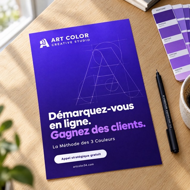 Un flyer Art Color imprimé, posé sur une table